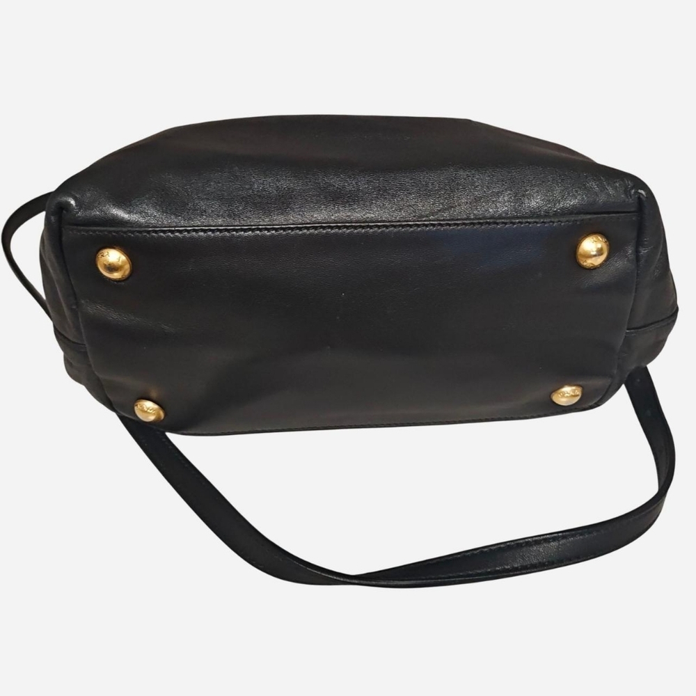 PRADA Hand Bag Leather 2way Black Gold Auth 127444 - Picture 3 of 5